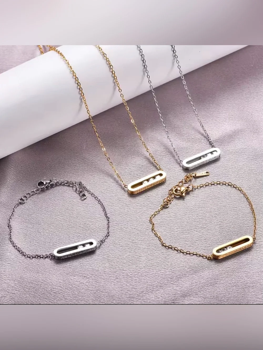 18K Gold Geometrical Link Paperclip Designer Inspired Moving Diamond Necklace